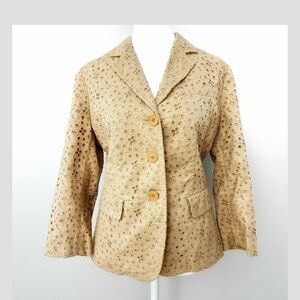 Talbots Lightweight Blazer Eyelet Detail 100% Cotton Button Front Jacket Taupe 6